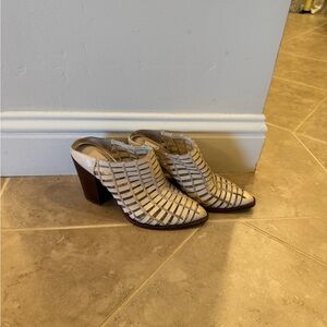Women's White Woven Block Heel Mules